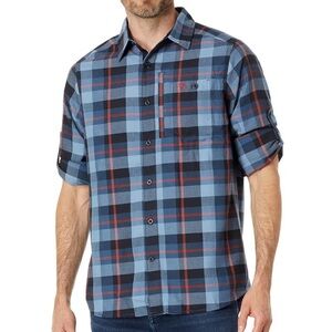 Fjallraven Fjallglim Button Up Flannel Shirt Roll-Tab Indigo Blue Plaid Small‎